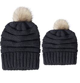 Photo 1 of Chalier 2 Pack Parent-Child Hat Winter Baggy Slouchy Beanie Hat Warm Knit Pom Pom Beanie for Women & Baby
