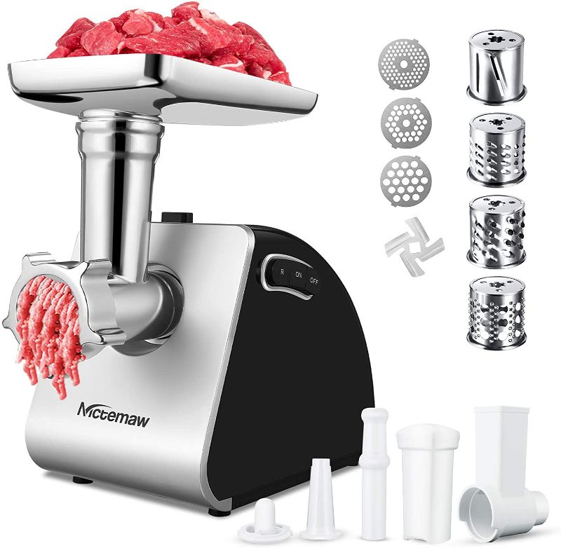 Photo 1 of Nictemaw Meat Grinder&Electric Slicer Combos, 9-IN-1 Electric Meat Grinder with Sausage Stuffer, Salad Maker/Shredder with 4 Stainless Steel Slicer Blades, Multifunctional Food Grinder, 2000W
