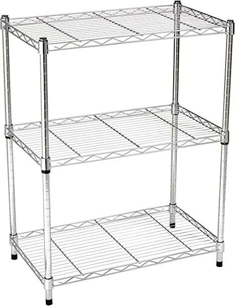 Photo 1 of Amazon Basics 3-Shelf Adjustable, Heavy Duty Storage Shelving Unit (250 lbs loading capacity per shelf), Steel Organizer Wire Rack, Chrome 