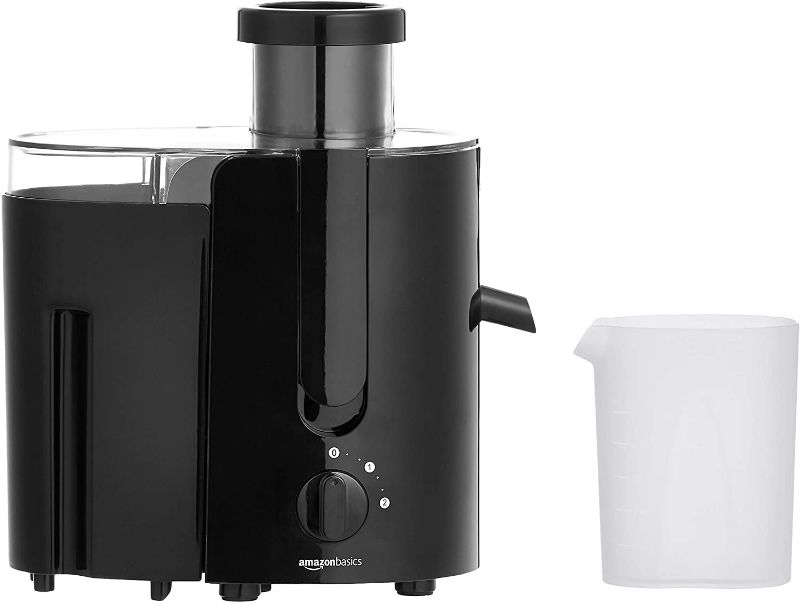 Photo 1 of Amazon Basics Wide-Mouth, 2-Speed Centrifugal Juicer with Juice Jug and Pulp Container, Black
