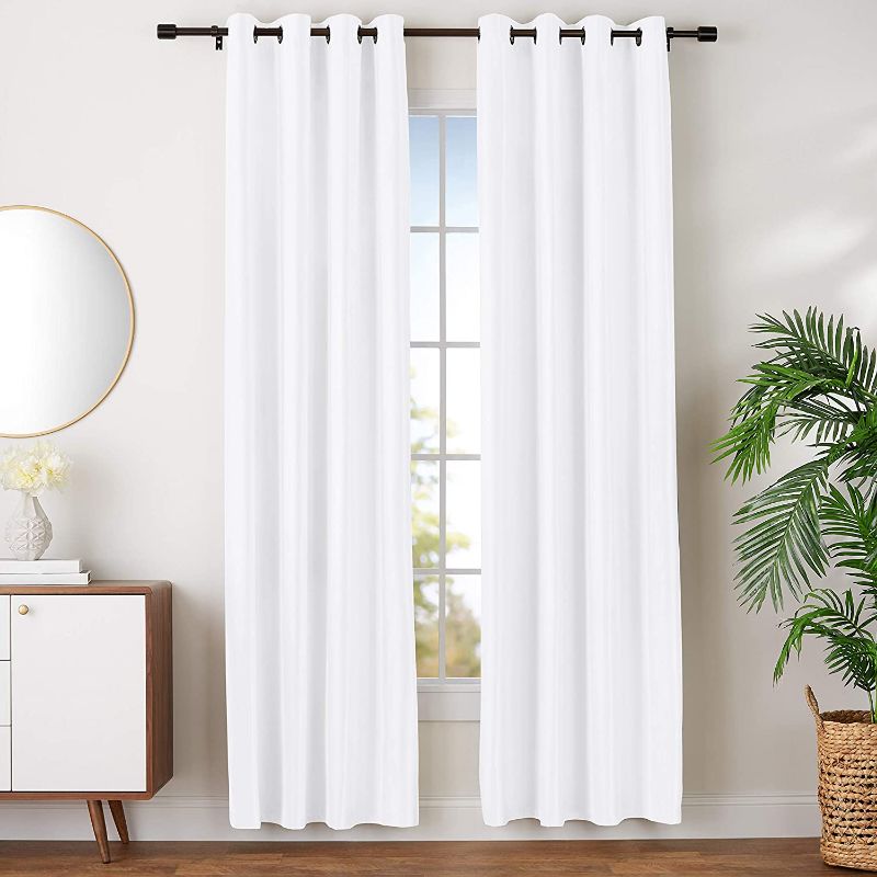 Photo 1 of Amazon Basics Room Darkening Blackout Window Curtains with Grommets - 52 x 96-Inch, White, 2 Panels
