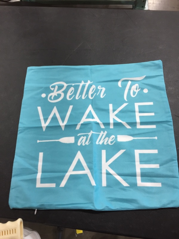 Photo 2 of CHERRY.1 LEISURE LIFE FUNNY INSPIRATIONAL SAYINGS BETTER TO WAKE AT THE LAKE PADDLE IN TURQUOISE NEW HOME DECORATIVE SOFT COTTON POLYESTER THROW CUSHION COVER PILLOW CASE SQUARE 18 INCHES
