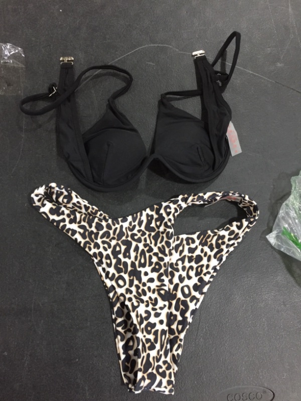 Photo 1 of 2 Piece Black Top with Cheetah print Bottom Swimsuit