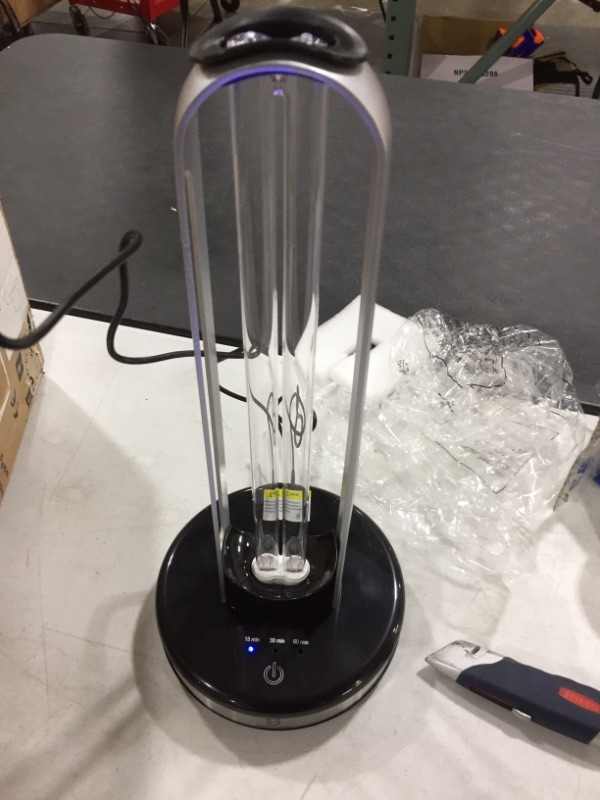 Photo 1 of UV Light Sanitizer, Disinfection Germicidal Lamp Sterilizer, UVC Mite-Removal Bulb, Remote & Cycle Timing Control, Radar Sensor, Ozone Free, Kills 99.9% of Germs Viruses for Home Room (Silver)
