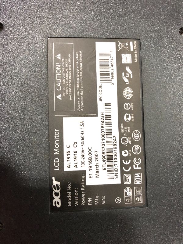 Photo 3 of Acer AL1916 Cbd 19" SXGA 1280 x 1024 D-Sub, DVI LCD Monitor
