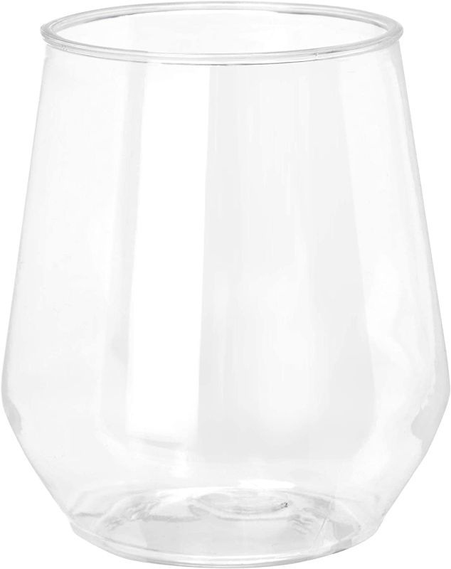 Photo 1 of 32 count 12 oz Unbreakable Stemless Plastic Wine Champagne Glasses Elegant Durable Reusable Shatterproof Indoor Outdoor Ideal for Home, Office, Bars, Wedding, Bridal Baby Shower
