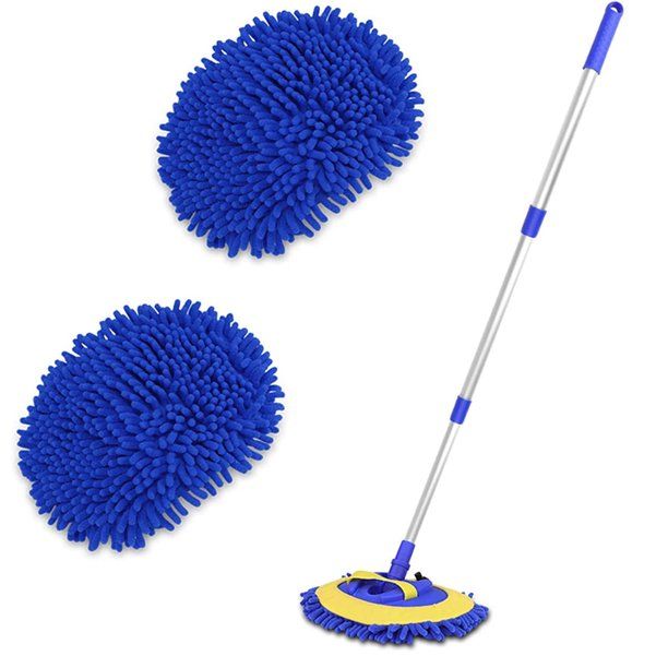 Photo 1 of Carcarez 2 in 1 Microfiber Car Wash Mop Mitt Cleaning Brush Kit with 45" Extensible Aluminum Alloy Handle and 2 × Mop Heads for Car,Truck,RV and Trailer (Blue)
