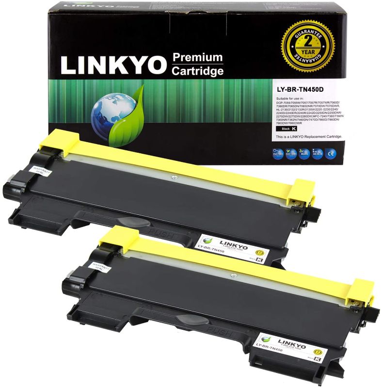 Photo 1 of LINKYO Compatible Toner Cartridge Replacement for Brother TN450 TN-450 TN420 (Black, High Yield, 2-Pack)
