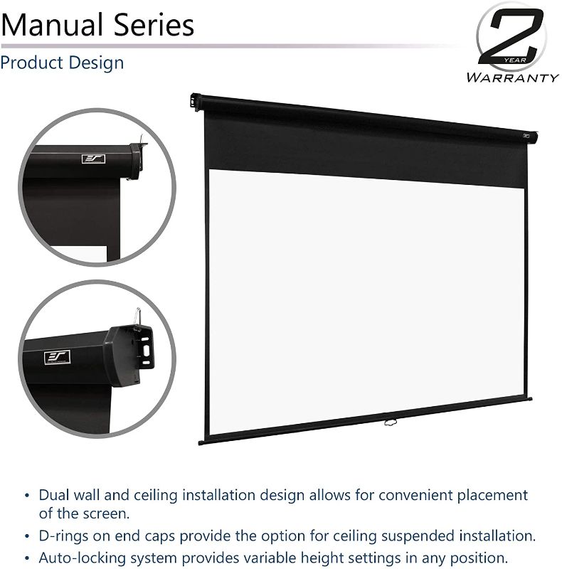 Photo 3 of Elite Screens Manual Series, 92-INCH Pull Down Manual Projector Screen with AUTO LOCK, Movie Home Theater 8K / 4K Ultra HD 3D Ready, 2-YEAR WARRANTY, M92UWH, 16:9, Black
