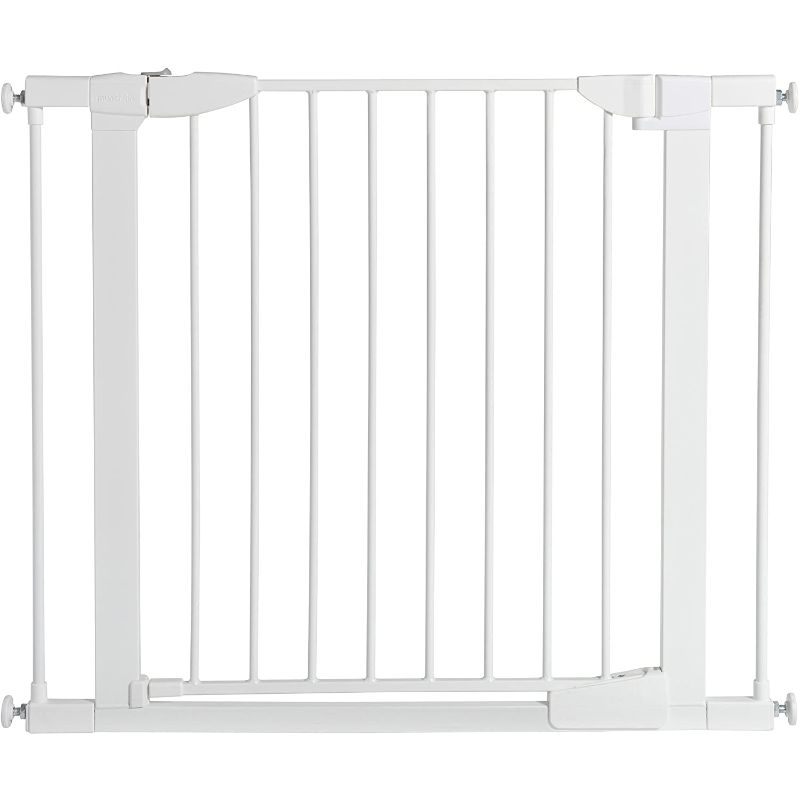 Photo 1 of Munchkin Auto Close Pressure Mounted Baby Gate for Stairs, Hallways and Doors, Walk Through with Door, Metal, White , 37.8 Inch (Pack of 1)