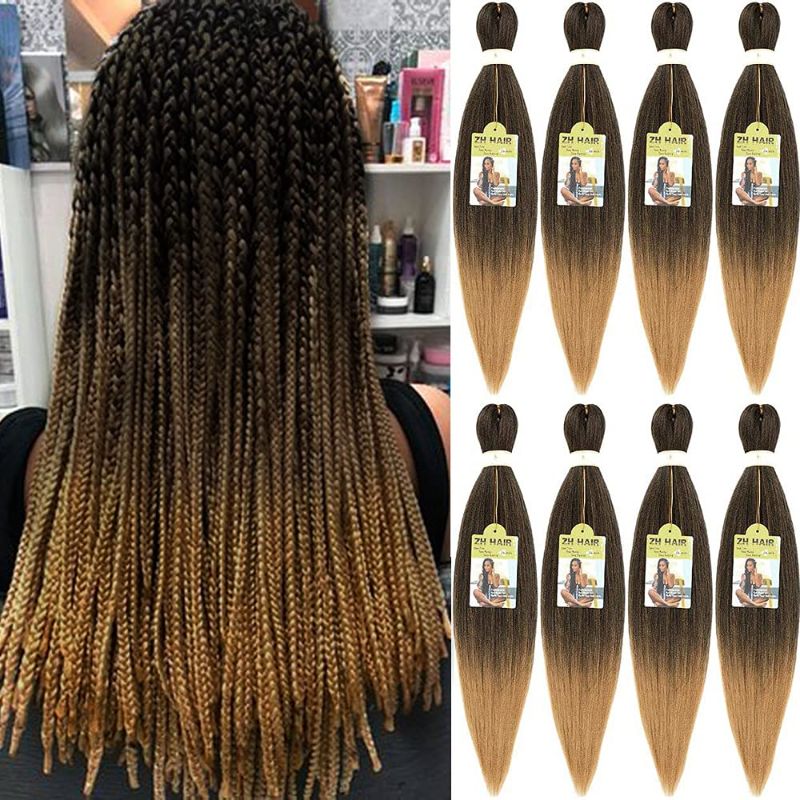Photo 1 of ZHHAIR Pre-stretched Braiding Hair Extensions 26''-8 Pcs/Lot Yaki Texture Synthetic Hot Water Setting Itch-free Twist Braid Hair(26inch, EH-1b/27#)