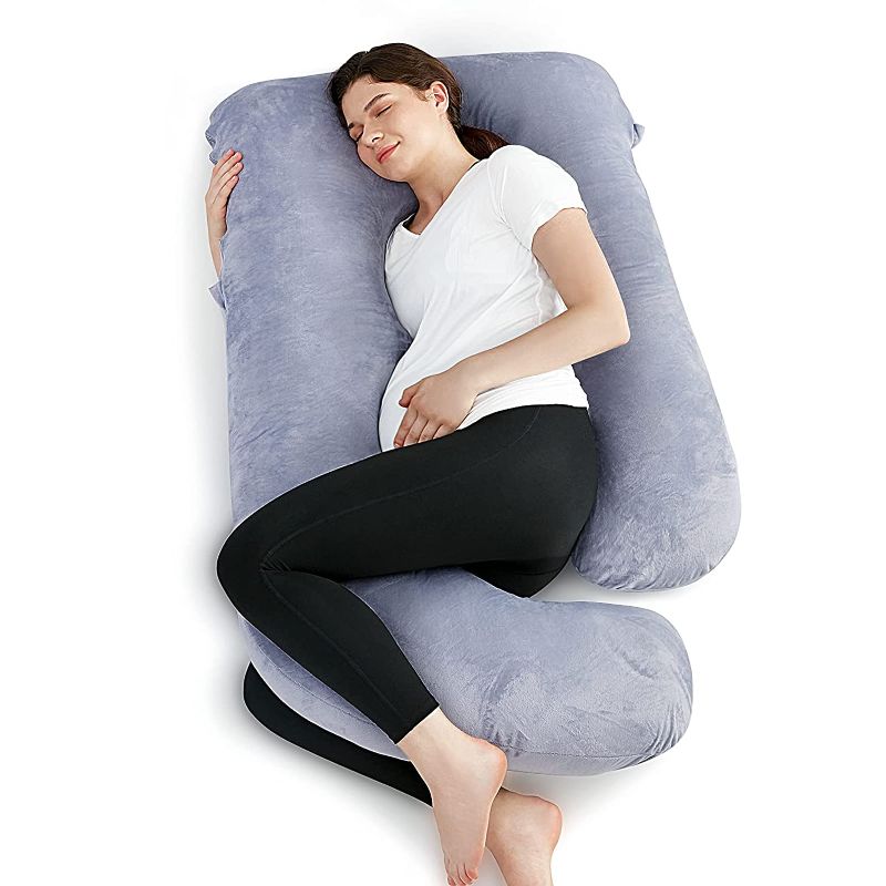 Photo 1 of Lupantte Pregnancy Pillows 57 inches, Comfortably Pregnancy Pillows for Sleeping with Removable Velvet Cover, U Shaped Maternity Pillow for Full Body Support
