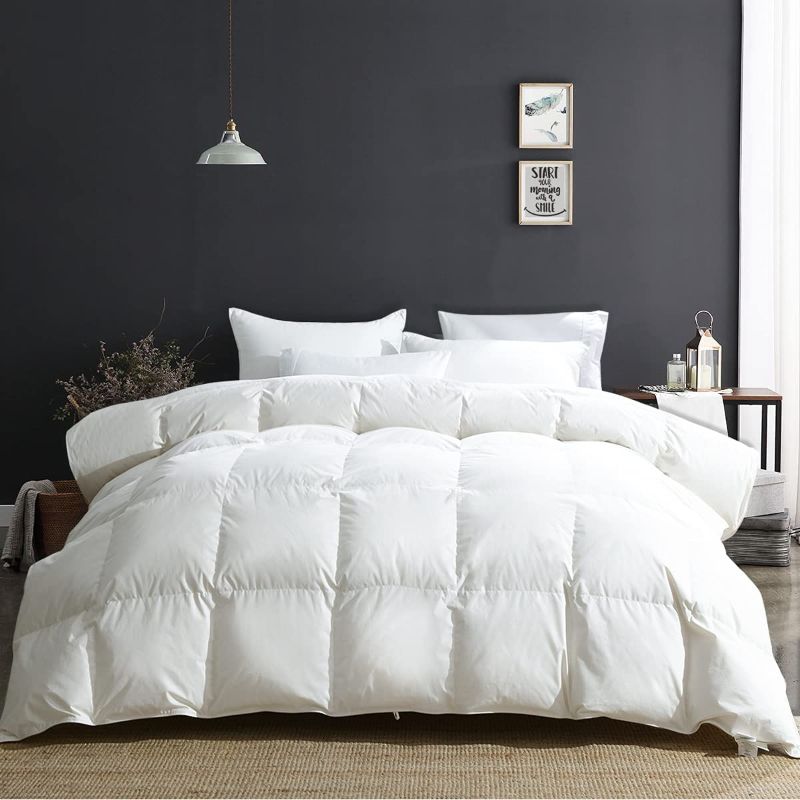 Photo 1 of  Luxury 100% Cotton All Season Feather Down Comforter Twin Size Duvet Insert, 650 Fill Power 34oz Medium Warmth Bed Comforter (68x90, Ivory White)