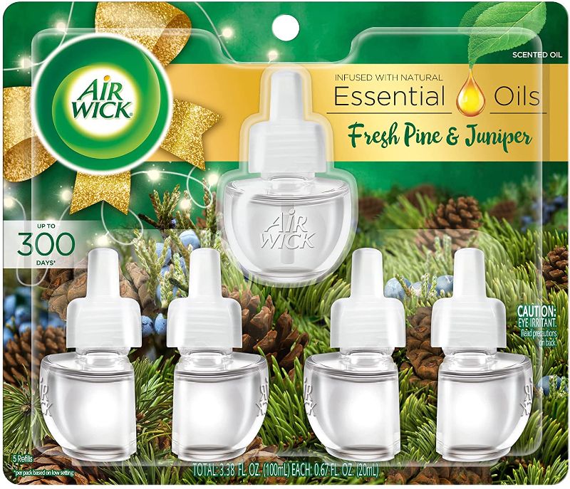 Photo 1 of Air Wick Plug in Scented Oil 5 Refills, Fresh Pine and Juniper, Fall scent, Fall spray, (5x0.67 Fl Oz), Essential Oils, Air Freshener, Packaging May Vary
