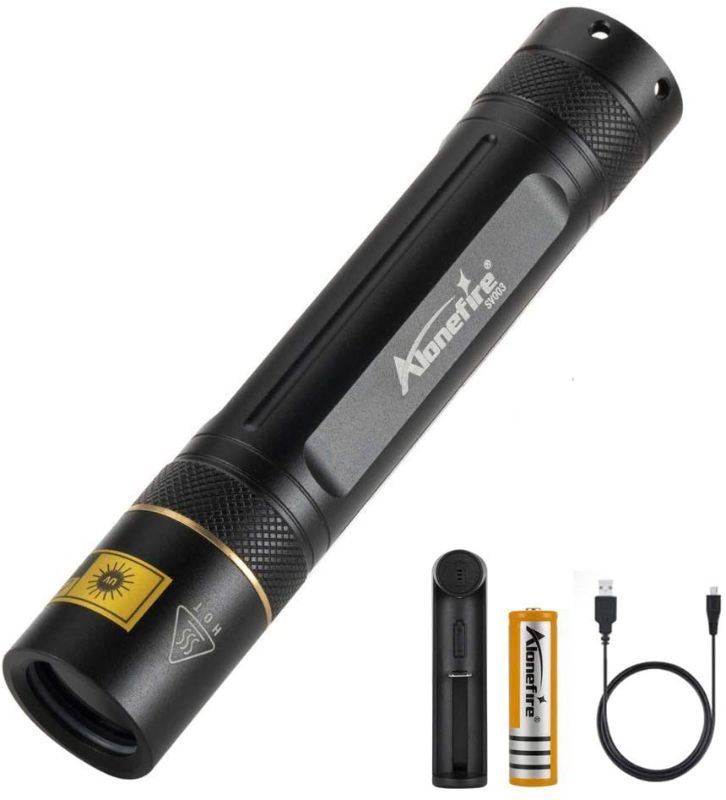 Photo 1 of Alonefire SV003 10W 365nm UV Flashlight Portable Rechargeable Blacklight for Pet Urine Detector, Resin Curing, Scorpion, Fishing, Minerals with Aluminum Case, Charger, Lithium Battery Included