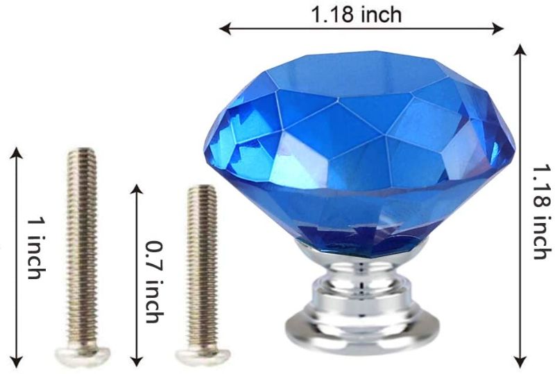 Photo 1 of 10 Pcs 30mm Diamond Shape Crystal Glass Cabinet Knobs with Screws Drawer Knob Pull Handle Used for Kitchen, Dresser, Door, Cupboard (Blue)