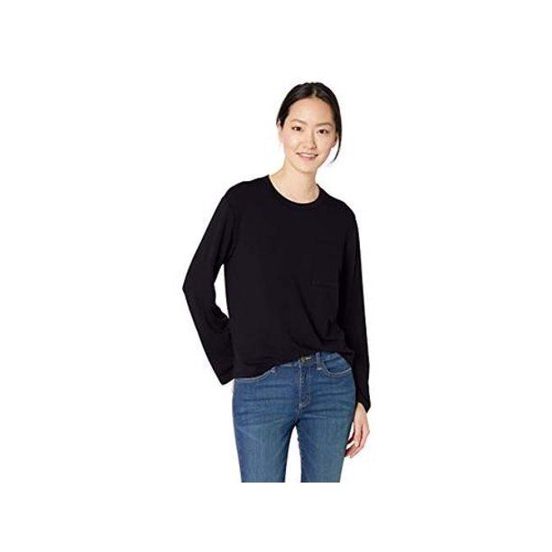 Photo 1 of Daily Ritual Women's Supersoft Terry Long-Sleeve Boxy Pocket, black, Size large
