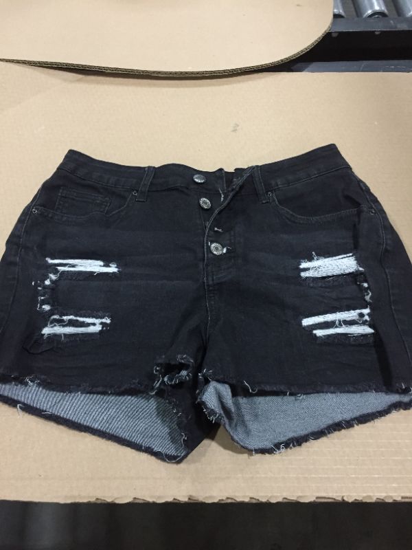 Photo 2 of Black distressed denim shorts (L)