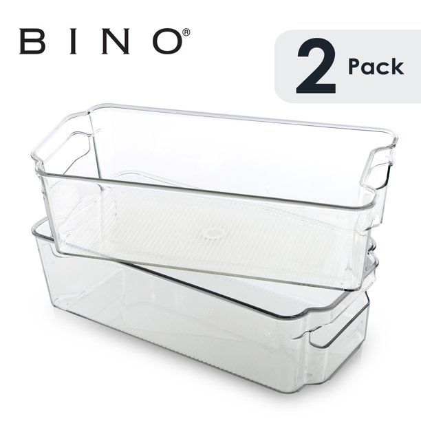 Photo 1 of BINO Stackable Plastic Organizer Storage Bins, Medium - 2 Pack - Plastic Storage Organizer for Home, Office, Bath, Bedroom, and Kitchen - Refrigerator, Freezer and Pantry Cabinet Storage
