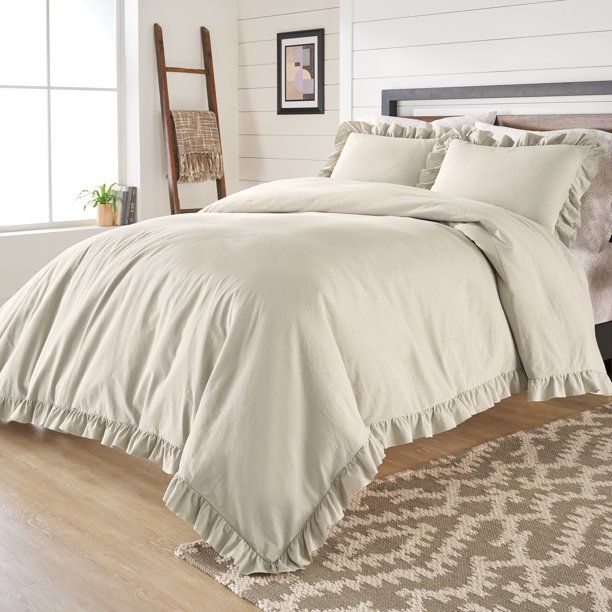 Photo 1 of Better Homes & Gardens Raw Edge Ruffle 3 Piece Duvet Cover Set, King, Beige
