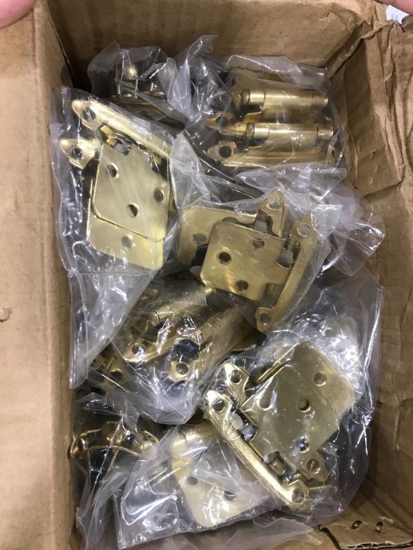 Photo 2 of 20 Pairs (40 Units) goldenwarm Overlay Cabinet Hinges Brushed Brass Flush Mount Cabinet Hinges - SCH30BB Gold Decorative Hinges for Cabinets Bathroom and Cupboard
