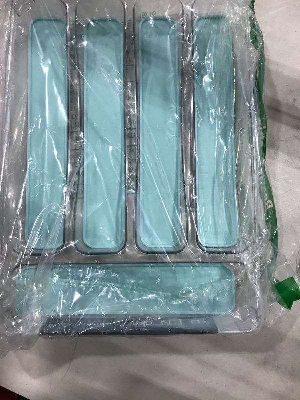Photo 1 of BINO 5-Slot Silverware Organizer, Aqua - Utensil Drawer Organizer with Soft Grip Lining
