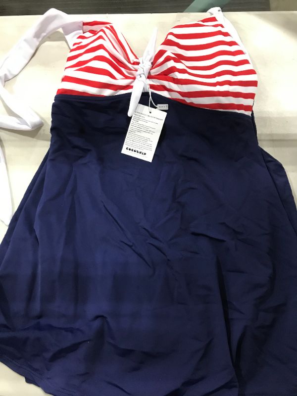 Photo 1 of COCOSHIP Vintage Sailor Pin Up Swimsuit Retro One Piece Skirtini Cover Up Swimdress(FBA)
size XL