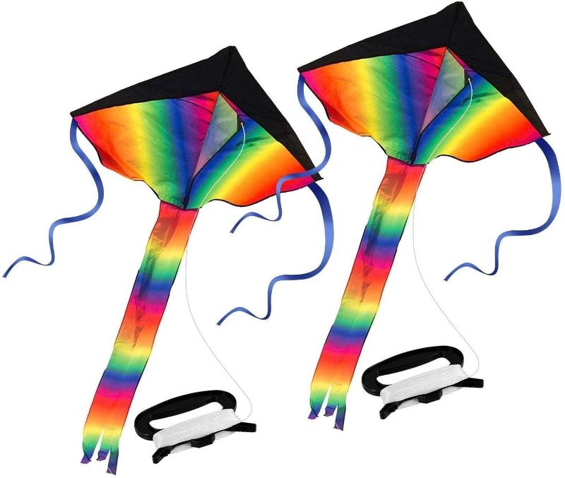 Photo 1 of SINGARE 2 Pack Rainbow Delta Kite, Kites for Kids Adults Easy to Fly, Long Tail Huge Flyer, Great Outdoor Activities Beach Games for Kids, with Line and Handle
