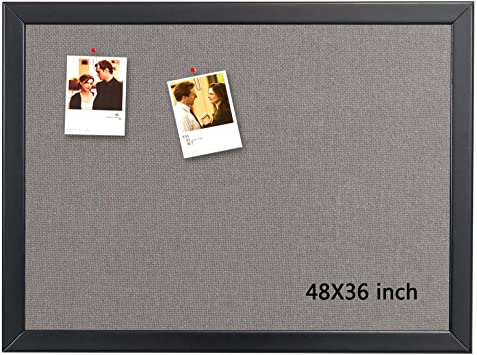 Photo 1 of Bulletin Board 36 x 48 Inch, 100% Wood Framed Canvas Cork Board with Grey Fabric, Wall Mounted Notice Board for Home Office School
