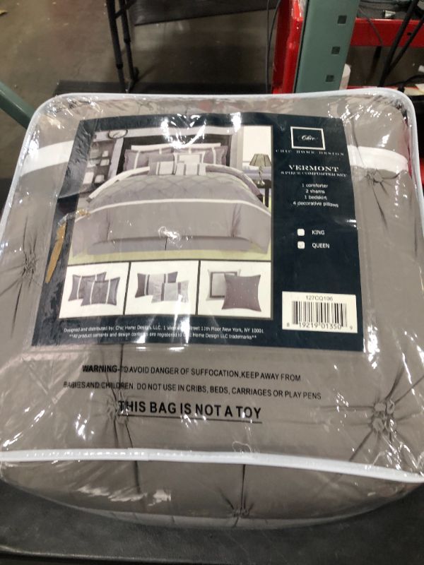 Photo 2 of Chic Home Vermont Grey Queen 8 Piece Comforter Bed in A Bag Set