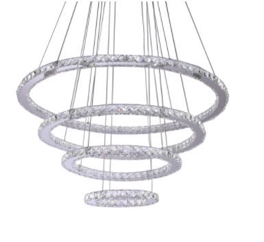 Photo 1 of 4 Rings 122-Watt Integrated LED Chrome Wagon Wheel Chandelier with Clear K9 Crystals White