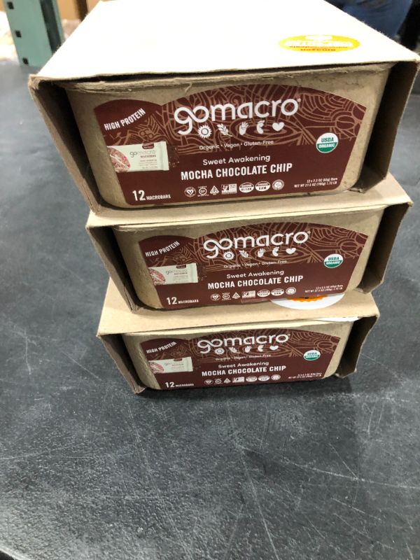 Photo 1 of GoMacro MacroBar Organic Vegan Protein Bars - Mocha Chocolate Chip (2.3 Ounce Bars 3 PACK EXP. AUG 14 2021