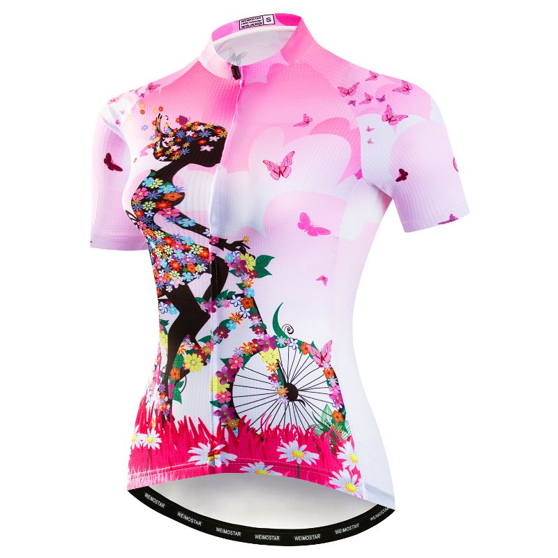 Photo 1 of 21Grams Women's Short Sleeve Cycling Jersey Summer Elastane Polyester Red Rainbow Butterfly Bike Jersey 