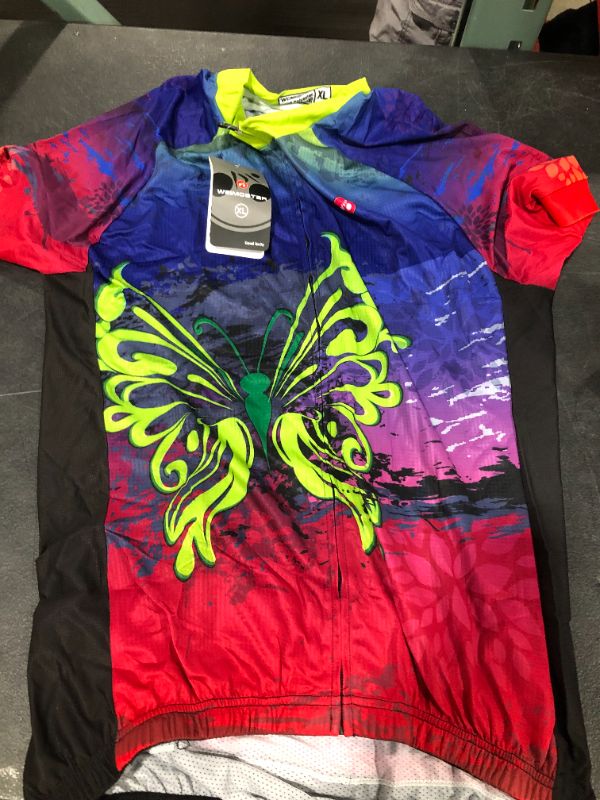 Photo 2 of 21Grams Women's Short Sleeve Cycling Jersey Summer Elastane Polyester Red Rainbow Butterfly Bike Jersey (XL)