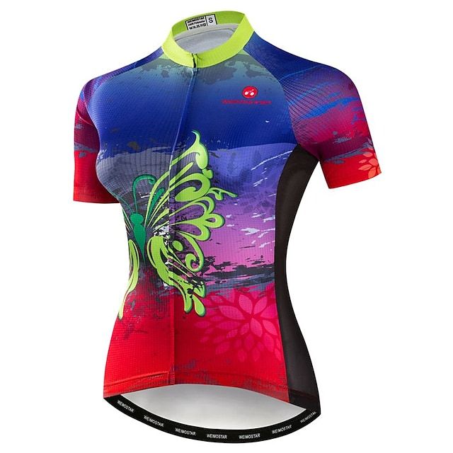 Photo 1 of 21Grams Women's Short Sleeve Cycling Jersey Summer Elastane Polyester Red Rainbow Butterfly Bike Jersey (XL)