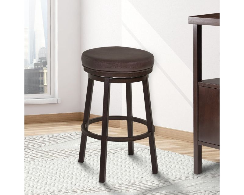Photo 1 of Armen Living LCTIBABR26
Tilden Ford Brown Faux Leather 26" Counter Height Metal Swivel Backless Barstool with Auburn Bay Finish