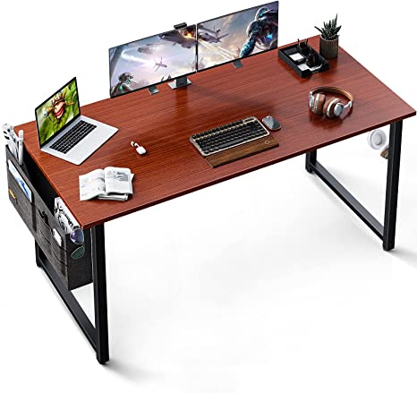 Photo 1 of ODK Computer Writing Desk 55 inch, Sturdy Home Office Table, Work Desk with A Storage Bag and Headphone Hook, Teak
