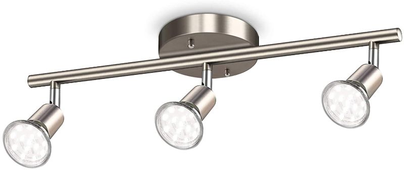 Photo 1 of Ascher 3-Light LED Track Lighting Kit, Flexibly Rotatable Light Heads, 3 Way Ceiling Spotlight Matt Nickel Finish, Including 3 GU10 LED Bulbs (4W 400LM Daylight White 5000K)
