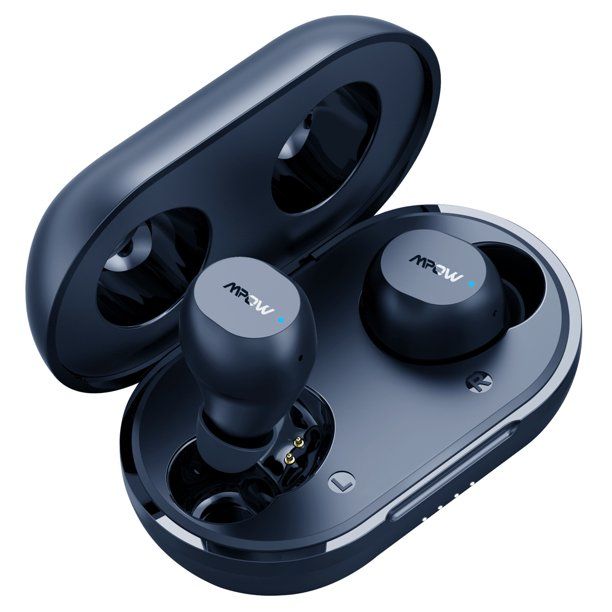 Photo 1 of MPOW M12 ENC Wireless Earbuds Bluetooth 5.0 , Wireless Charging & USB-C Charging Case w/Dual Mic/ Bass Sound/IPX8 Waterproof/Touch Control/25 Hrs/Dual Modes-Dark Blue