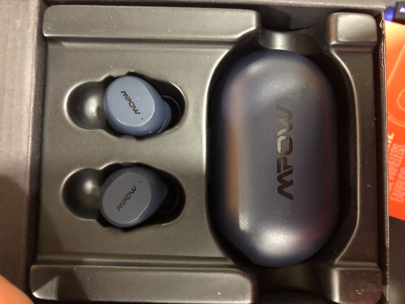 Photo 2 of MPOW M12 ENC Wireless Earbuds Bluetooth 5.0 , Wireless Charging & USB-C Charging Case w/Dual Mic/ Bass Sound/IPX8 Waterproof/Touch Control/25 Hrs/Dual Modes-Dark Blue