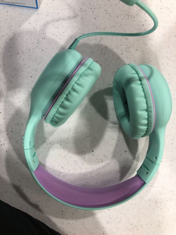 Photo 2 of Mpow CH6 Kids Headphones for Baby to Teen, Switchable Volume Limited Safe Headphones w/Sharing Function for Children Boys Girls, Foldable Over/On-Ear Headset w/Mic for School/PC/Cellphone-Mint Green