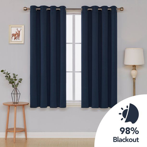 Photo 1 of Blackout Curtains Grommet Top Room Darkening Thermal Insulated Curtain Panels for Bedroom 52x63 inch Navy Blue 2 Panels