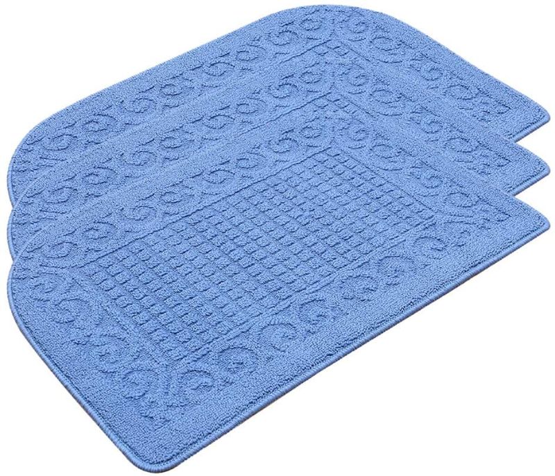 Photo 1 of 27X18 Inch Anti Fatigue Kitchen Rug Mats are Made of 100% Polypropylene Half Round Rug Cushion Specialized in Anti Slippery and Machine Washable (Blue 3pc)