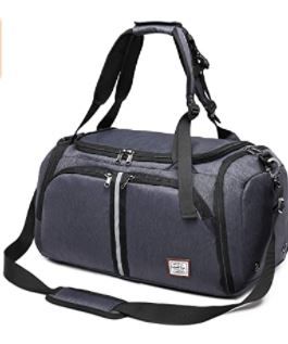 Photo 1 of Blue WindTook Travel Duffels Gym Bag 40L Sports Bag Carryon Bag Weekender Overnight Bag Shoes Pocket for Men 20.1 x 10.6 x 10.6 inches with Backpack Straps for Weekend Getaway Camping Training Swim