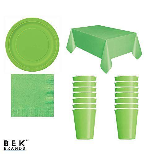Photo 1 of Bek Brands Party Bundle Tableware Solid Color Plates Napkins Cups and Tablecover - 51 pcs! (Lime Green)
