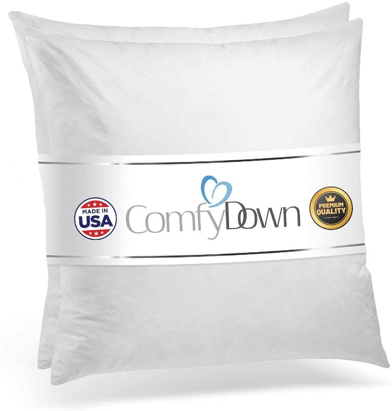 Photo 1 of ComfyDown Set of Two, 95% Feather 5% Down, 24 X 24 Square Decorative Pillow Insert, Sham Stuffer - Made in USA