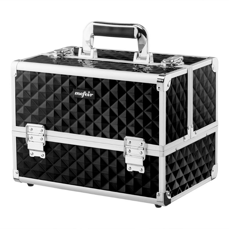 Photo 1 of Mefeir Makeup Train Case 12.6"L w/Adjustable Dividers, 4 Trays and 2 Locks ,Professional Travel Beauty Cosmetic Trolley Box,Ideal For Xmas New Year Valentine's Mother's Day Gift (Black)