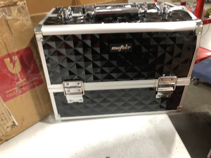 Photo 1 of Mefeir Makeup Train Case 12.6"L w/Adjustable Dividers, 4 Trays and 2 Locks ,Professional Travel Beauty Cosmetic Trolley Box,Ideal For Xmas New Year Valentine's Mother's Day Gift (Black)