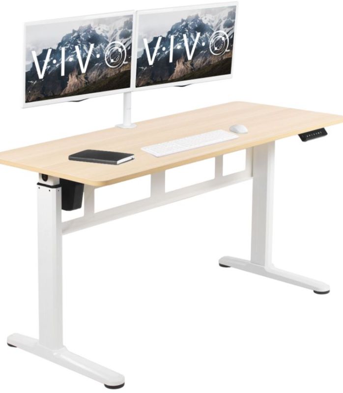 Photo 1 of VIVO Electric 55"x 24" Sit Stand Desk, Light Wood Table Top, White Frame
