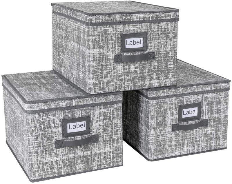 Photo 1 of LEFDAFE Collapsible Storage Bin Drawer with Handles & Lids Classic Grey Color Household, Set of 3

